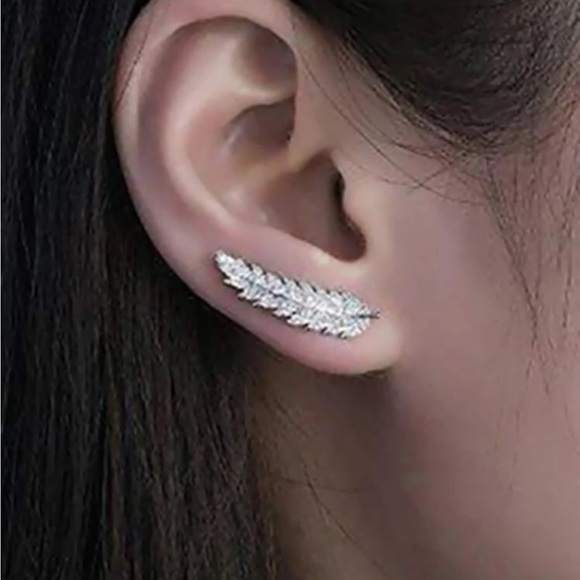 Luxury Feather Diamond Earrings - Picture 2 of 4